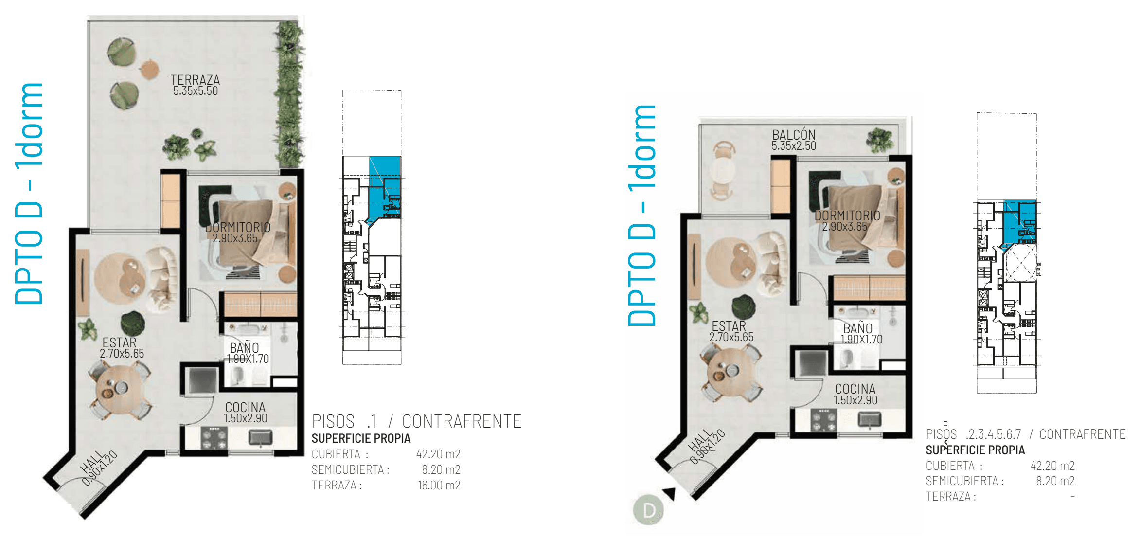 Plano — Dpto D · 1 dorm · Contrafrente